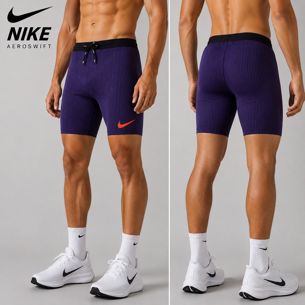 Nike Aeroswift Dri-FIT ADV Men Purple Blue Striped Running Shorts Size Large